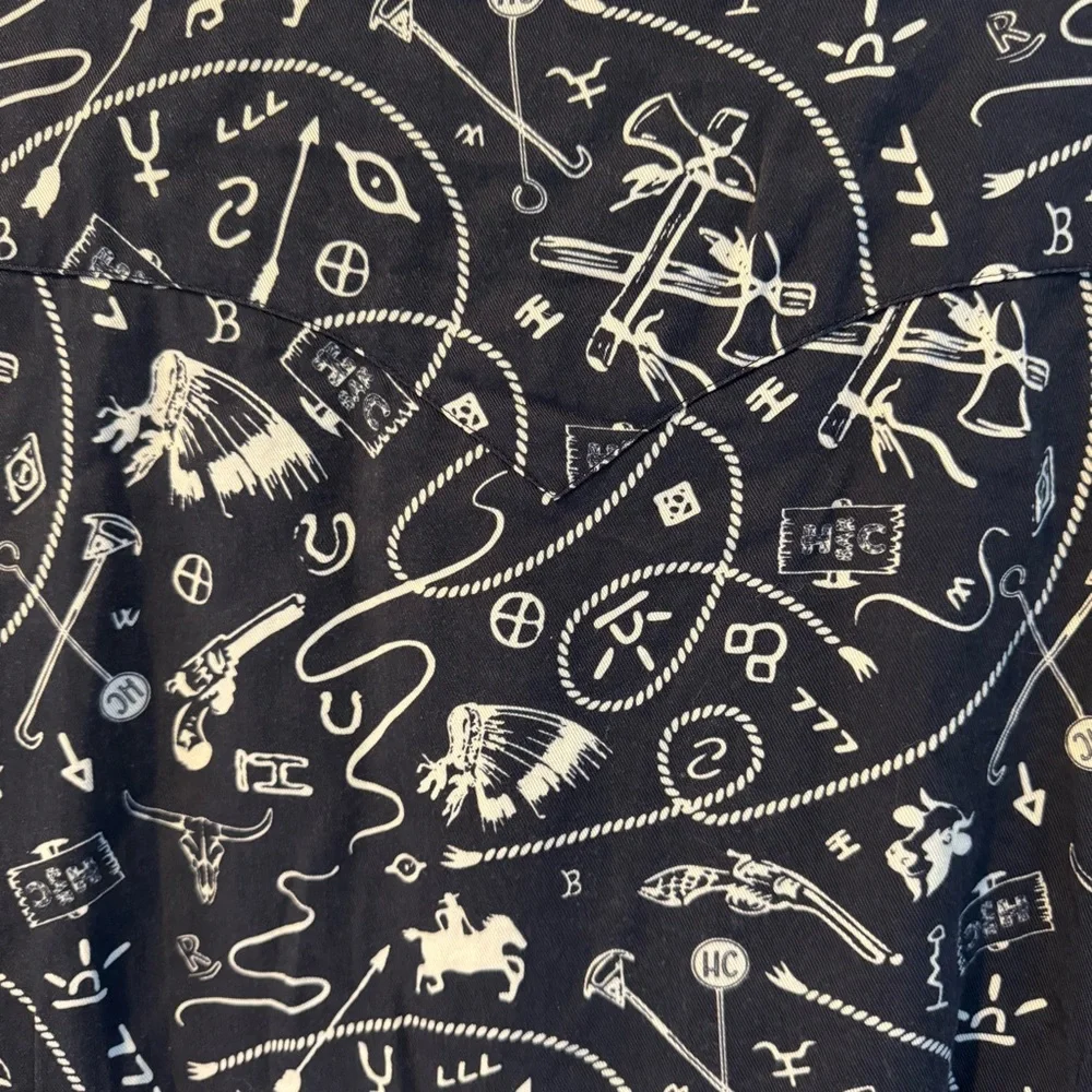 H Bar C Vintage Western Snap Button Shirt Short Sleeve Lasso Print - Picture 4 of 4